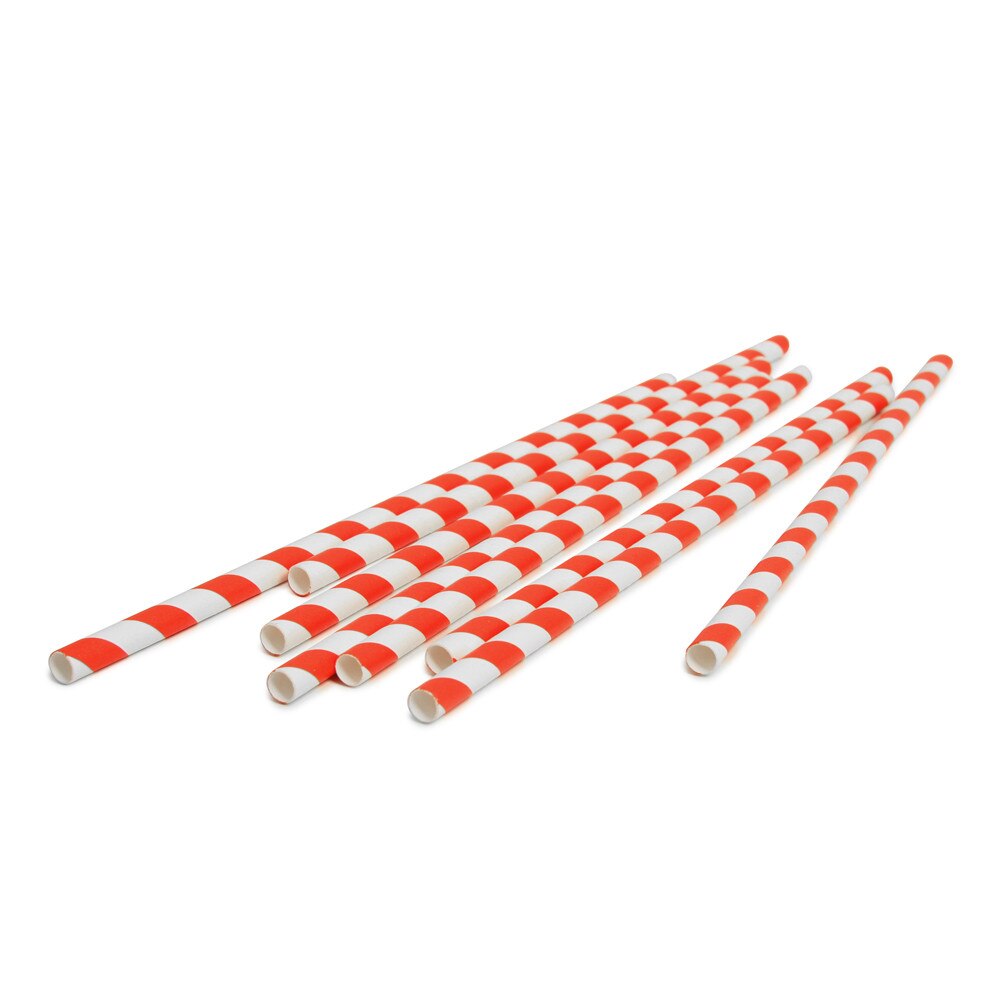 Red Stripe Compostable Straws 235x6mm - 500pcs